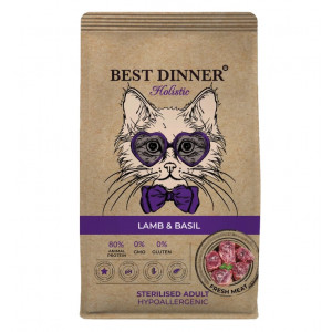 Best Dinner Холистик Эдалт Стерилизат Ягненок с Базиликом (сухой корм д/кош) - 1,5 кг