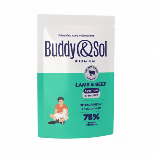 Buddy&Sol Premium Sterilised для стерилизованных кошек с ягненком и телятиной в соусе, в паучах - 85
