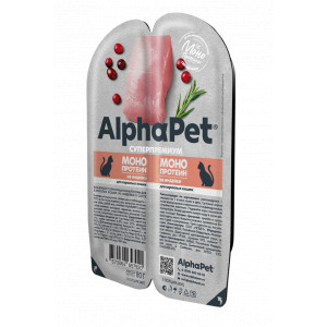 ALPHAPET SUPERPREMIUM MONOPROTEIN 80 гр ламистр влажный корм для взрослых кошек с индейкой 1х15